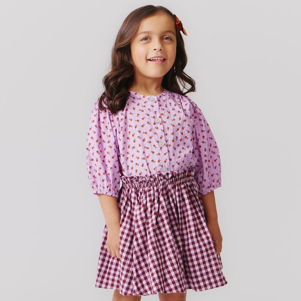 Girls Brooke Button Up Top - Lavender Tiny Roses on Sale - Image 2