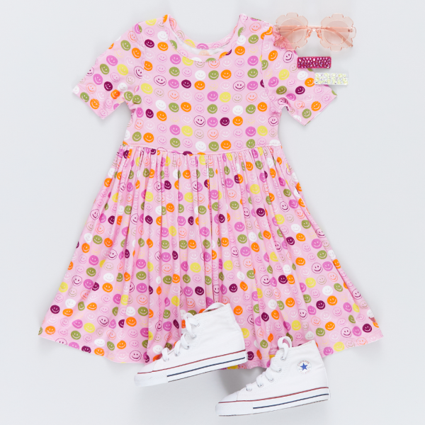 Girls Bamboo Steph Dress - Smiley Faces Online Sale - Image 5