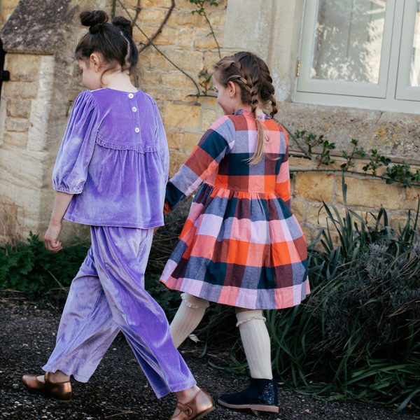 Girls Autumn Dress - Navy Orange Check Supply - Image 3