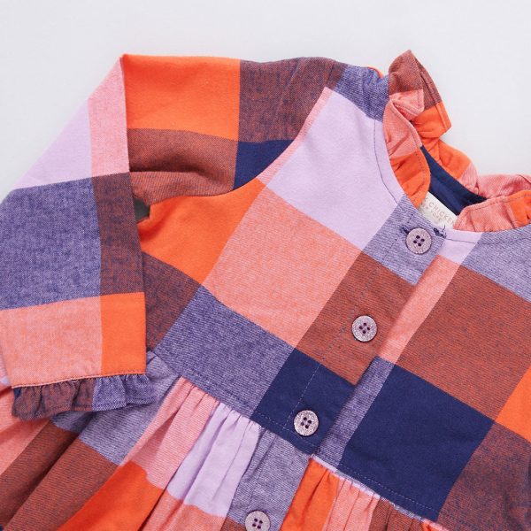 Girls Autumn Dress - Navy Orange Check Supply - Image 4