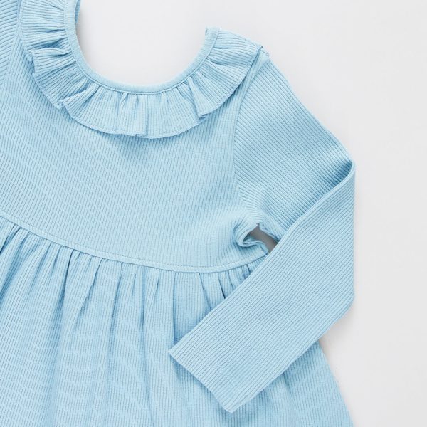 Girls Organic Princess Diana Rib Dress - Light Blue on Sale - Image 3