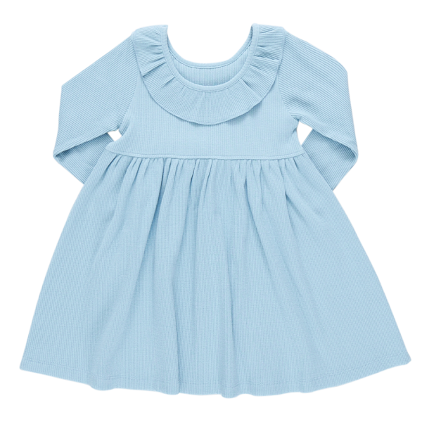 Girls Organic Princess Diana Rib Dress - Light Blue on Sale - Image 5