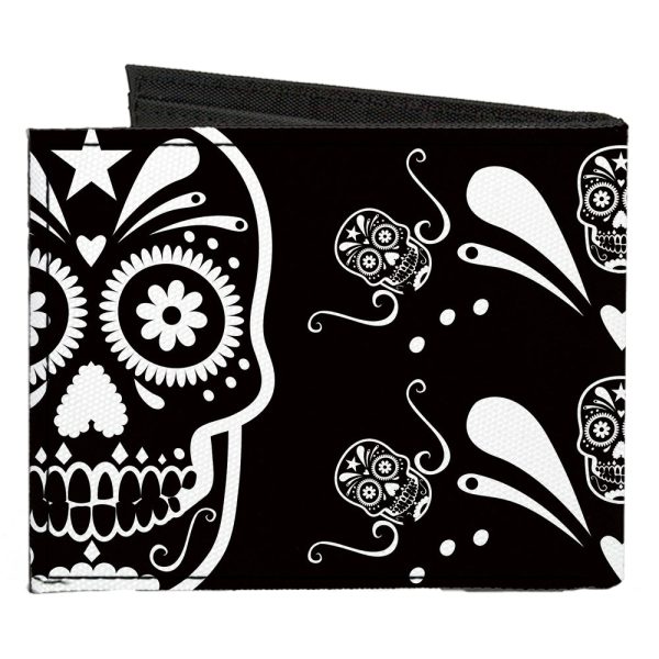 Canvas Bi-Fold Wallet - Sugar Skulls Black White Online Hot Sale - Image 2
