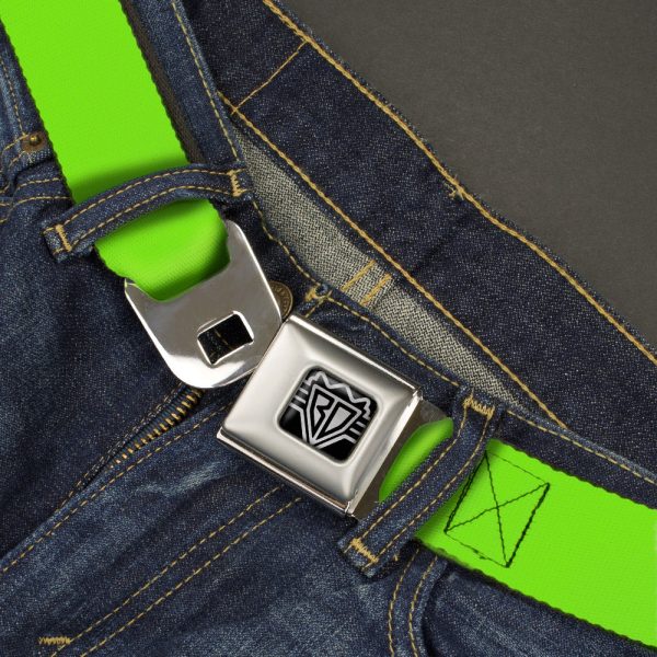 BD Wings Logo CLOSE-UP Full Color Black Silver Seatbelt Belt - Neon Green Webbing For Sale - Image 2