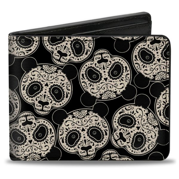 Bi-Fold Wallet - Panda Bear Sugar Skull Scattered Black White Supply