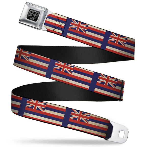 BD Wings Logo CLOSE-UP Full Color Black Silver Seatbelt Belt - Hawaii Flags2 Navy Webbing Online Hot Sale