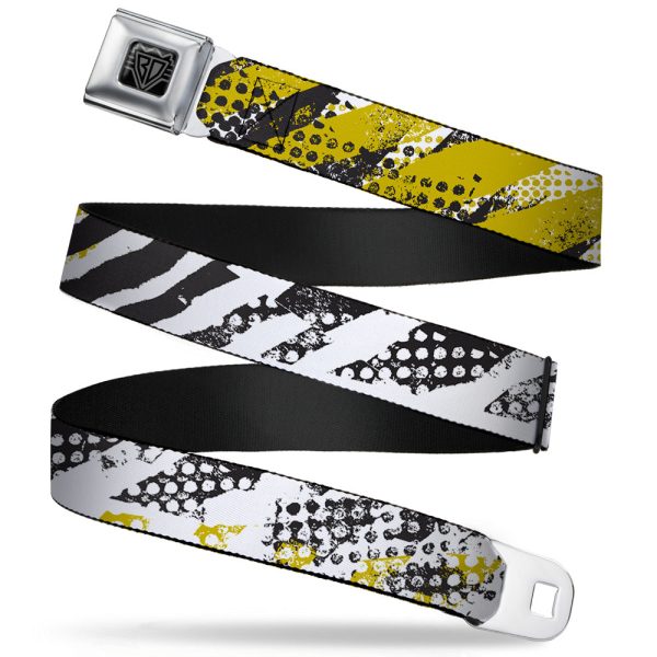 BD Wings Logo CLOSE-UP Full Color Black Silver Seatbelt Belt - Grunge Tread Yellow Webbing Supply